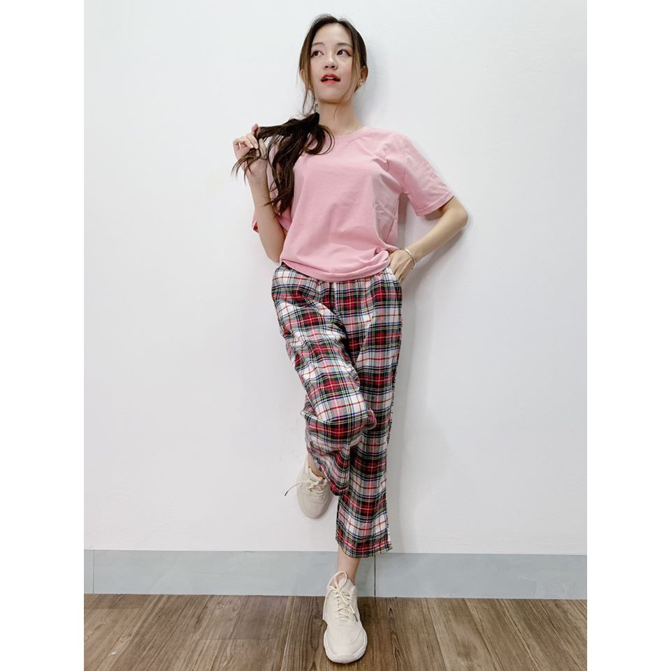 0102SK - Set áo phông quần kẻ nữ
