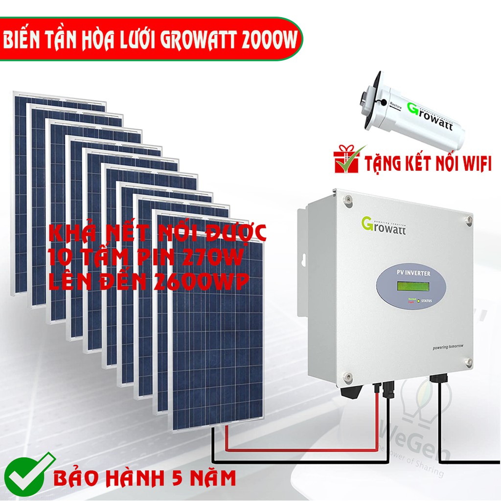 [Chuẩn Sin] Inverter Hòa Lưới Growatt 2kW 220V - hòa lưới pin năng lượng mặt trời MPPT