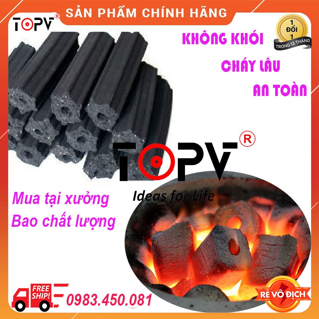 Than hoa không khói 1kg, làm từ gáo dừa, dùng nướng thịt sạch, than không khói - TopV