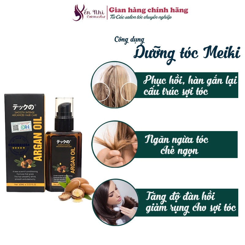 tinh dầu dưỡng tóc Meiki serum dưỡng tóc uốn Meiki argan oil, Mỹ phẩm tóc yến nhi DT08