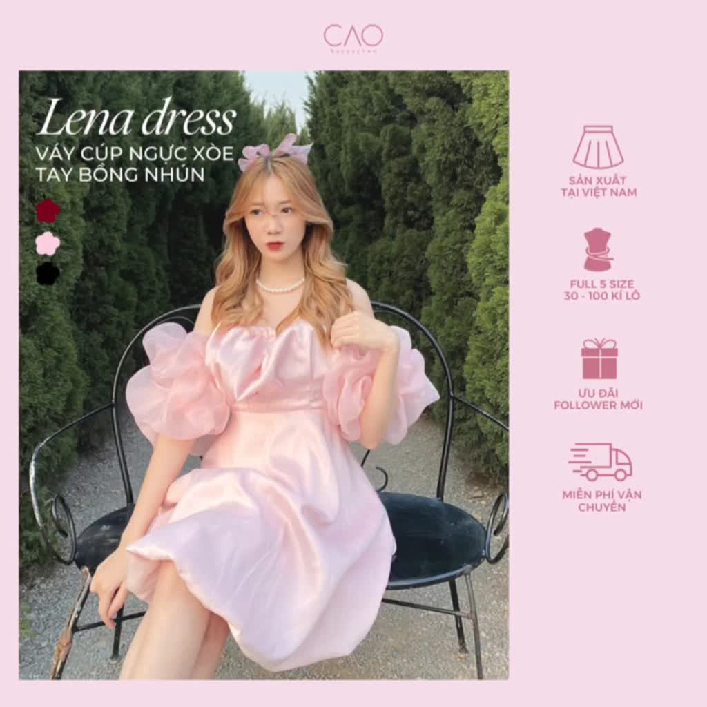 Đầm nữ dự tiệc Lena dress có bigsize thiết kế cúp ngực xòe tay bồng nhún CaoCaobycaochen | BigBuy360 - bigbuy360.vn