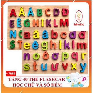 Bộ 2 Bảng Chữ Cái Tiếng Việt In Hoa, In Thường Bằng Gỗ (Tặng 40 Thẻ Học Chữ Và Số)