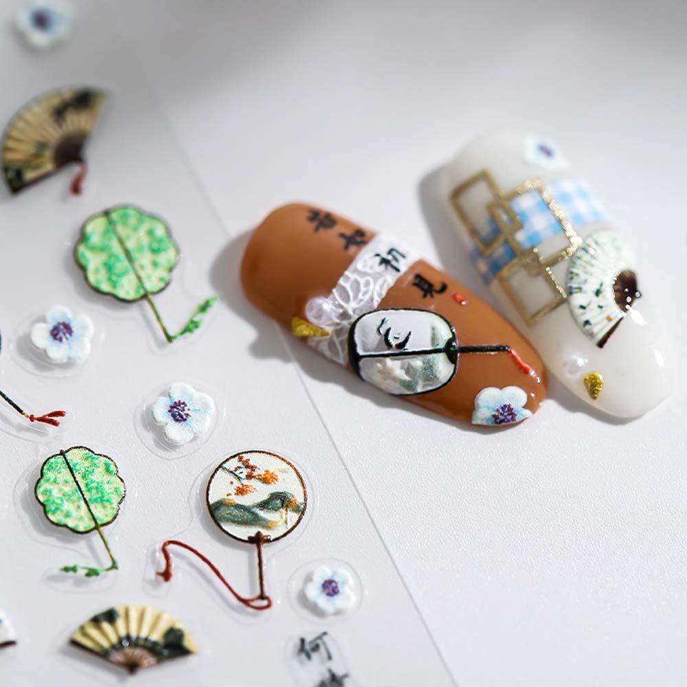 Miếng Dán Móng Tay Hình Quạt Hoa Đào Thời Trang Trung Hoa Cho Nữ