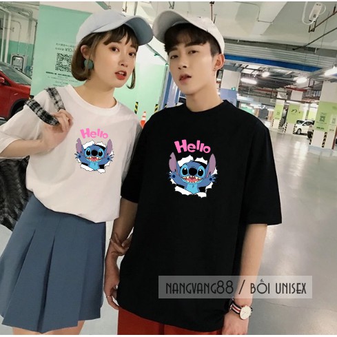 Áo Thun Tay Lỡ Unisex Đen Trắng Hello đẹp | BigBuy360 - bigbuy360.vn