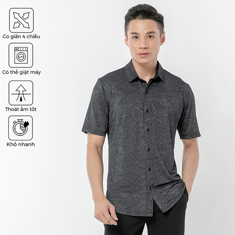 Áo sơ mi thời trang nam ngắn tay slim fit màu Xám in chìm CIZA AMNS06 phong cách công sở