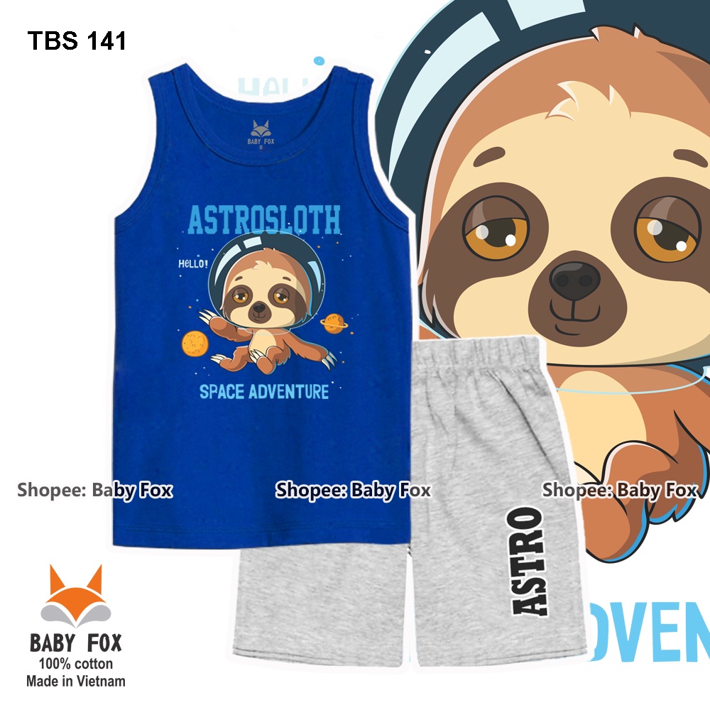 Bộ bé trai sát nách 100% cotton loại tốt, thương hiệu BABY FOX, hình vũ trụ, size 10-55kg g