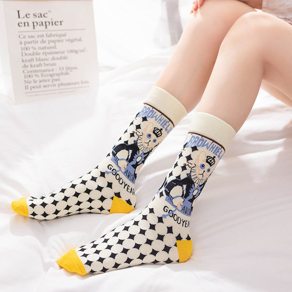 BACK2LIFE Women Socks Plaid Hosiery Female Middle Tube Socks Cotton Socks Streetwear Elastic Fashion Girls Sports Breathable Cartoon | BigBuy360 - bigbuy360.vn