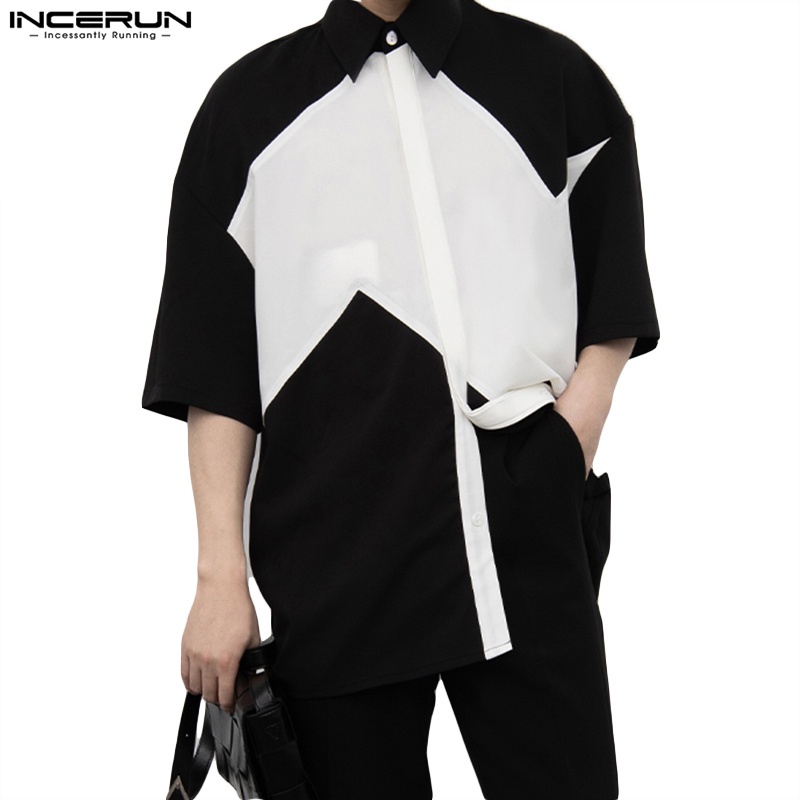 Áo sơ mi INCERUN dáng rộng in màu độc lạ phong cách mùa hè cho nam