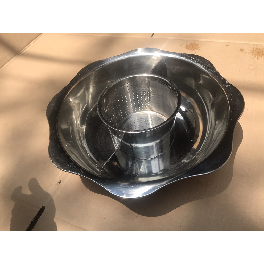 Xoong nấu lẩu 3 ngăn, Nồi lẩu inox 3 ngăn hình tròn