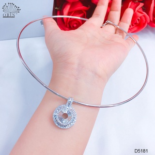 Kiềng cổ nữ, vòng cổ trơn mặt tròn đính đá cao cấp Orin D5181