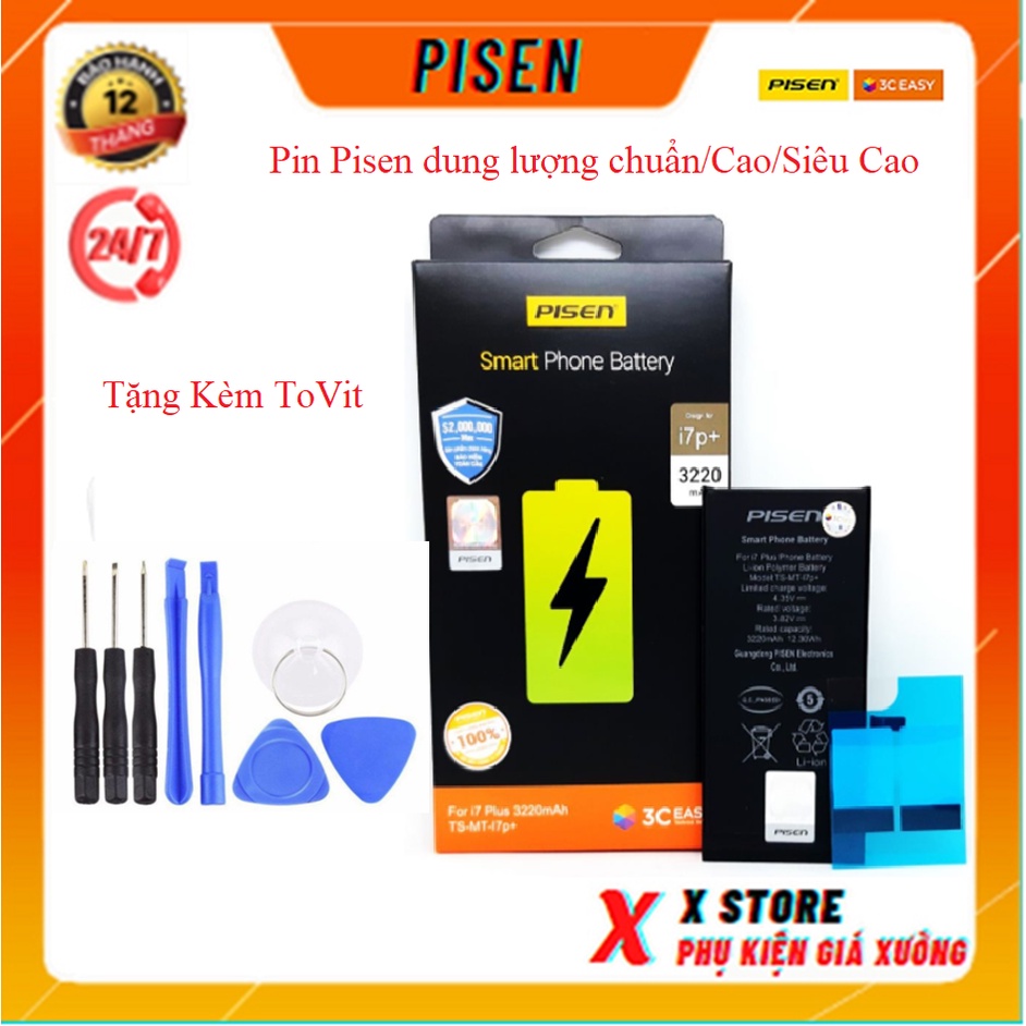 Pin iphone Pisen thế hệ mới Chuẩn / Cao / Siêu Cao từ 6/7/8/X/XR/XSM bảo Hành 6 Tháng