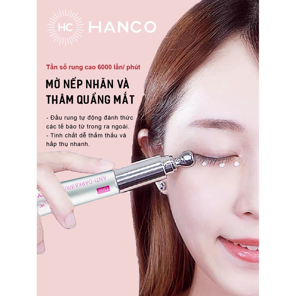 Kem mắt Hanco - Eye Cream 15ml kèm đầu rung massage Zuka Beauty xóa tan thâm quầng bọng mắt