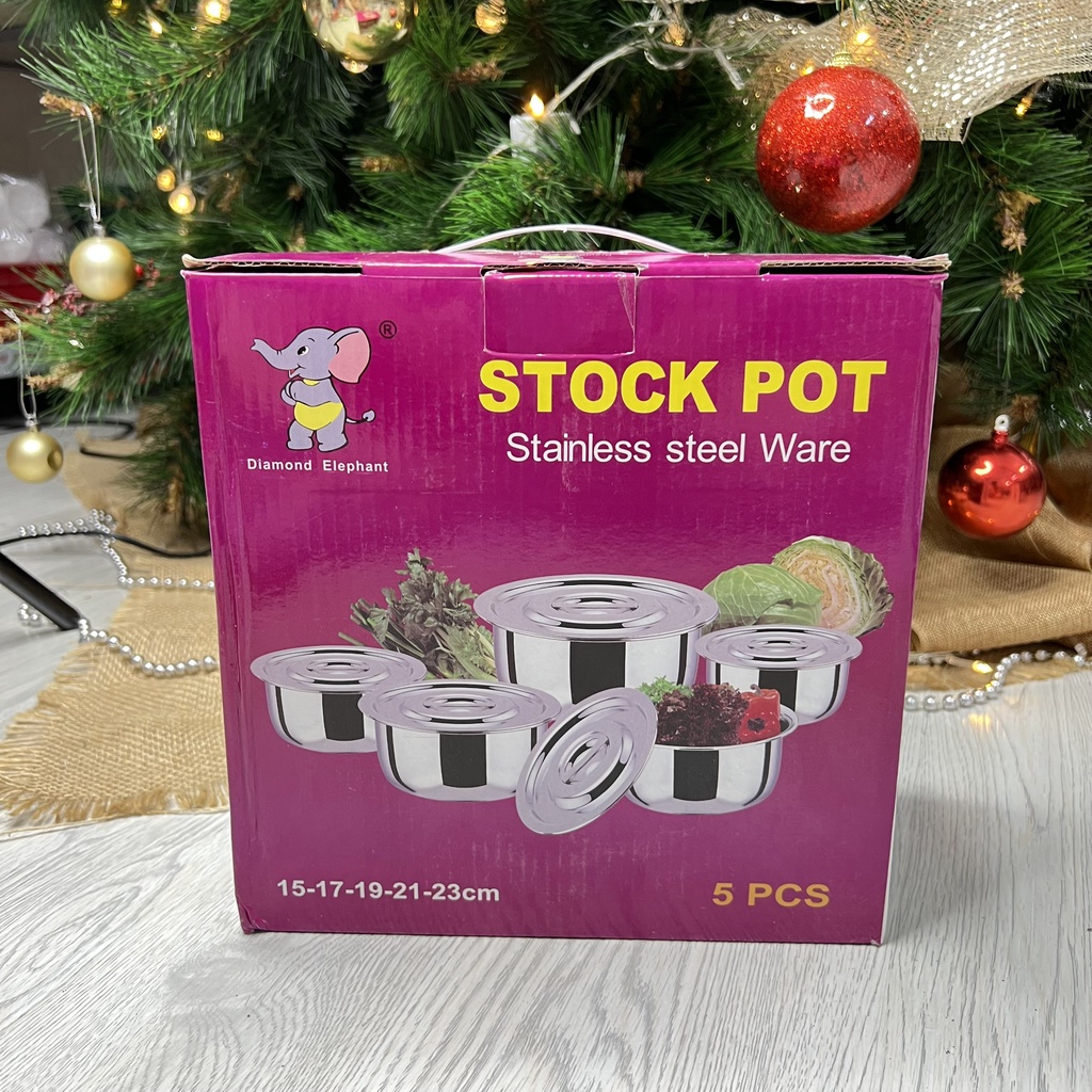 Bộ 5 thau inox có nắp size Đại