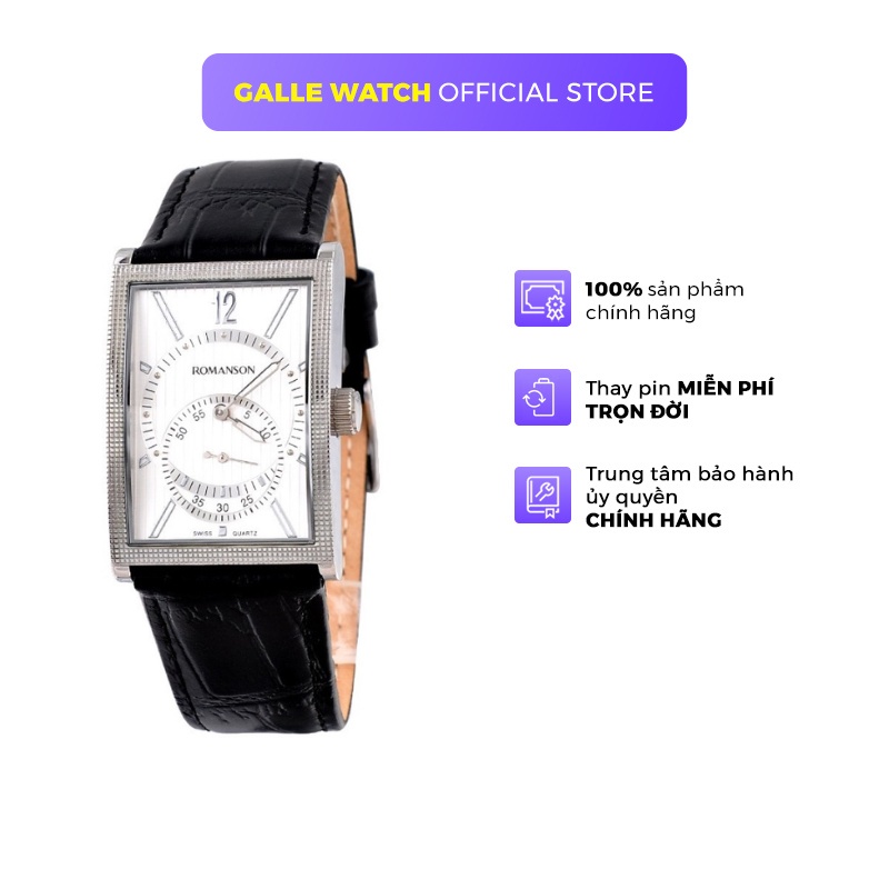 Đồng hồ Romanson Classic Watch DL5146NMWWH nam máy Thụy Sĩ mặt chữ nhật kính chống xước dây da cao cấp chính hãng