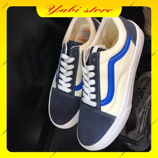 [Free ship ] Giày Sneaker Van Classic Cổ Thấp trắng kẻ xanh dương fullbox - Yabi store