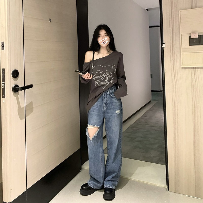 Áo Thun Tay Dài Hở Vai Thời Trang Dành Cho Nữ