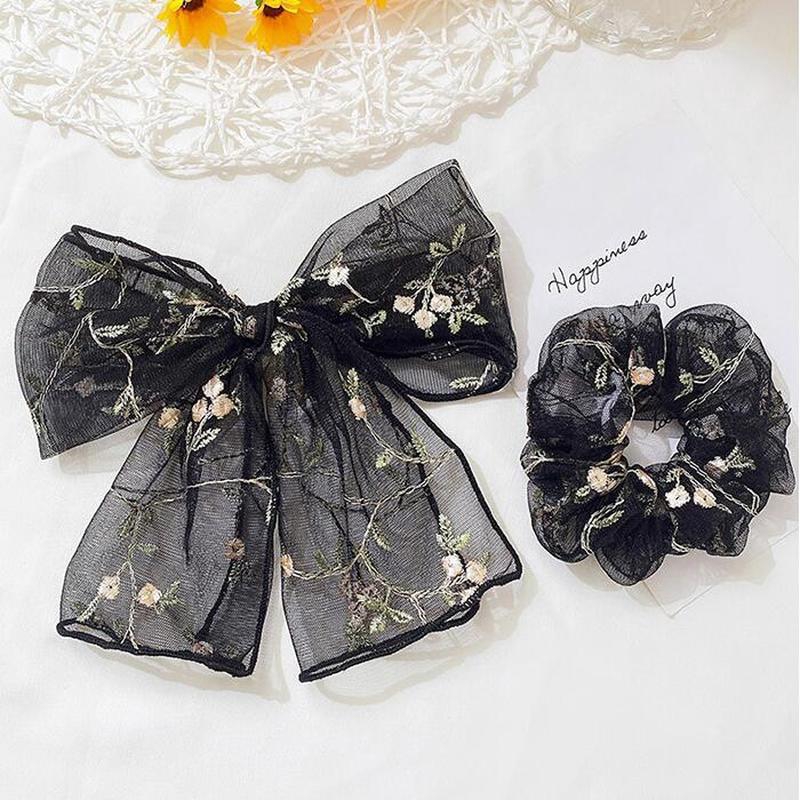 (Hàng Mới Về) Dây Buộc Tóc Phối Ren Hoa Xinh Xắn Nữ