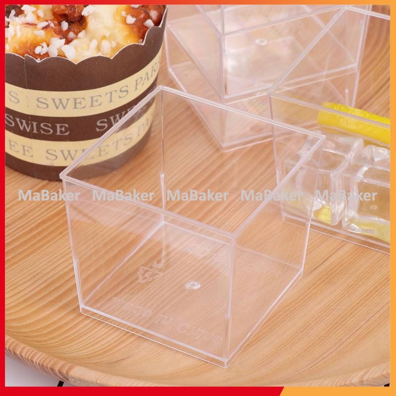 Set 10, 50 cốc, ly nhựa cứng 6055, 7745 nhiều hình, có nắp làm bánh Mousse, thạch, đồ tráng miệng - MaBaker
