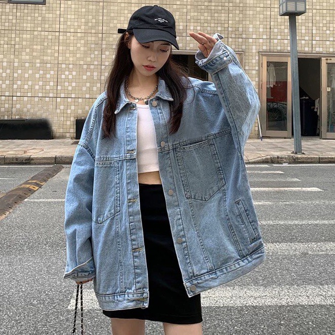 Áo Khoác Jeans Denim 2 Túi Áo Khoác Bò Unsisex Dài Tay Form Rộng Freesize Mặc Đôi