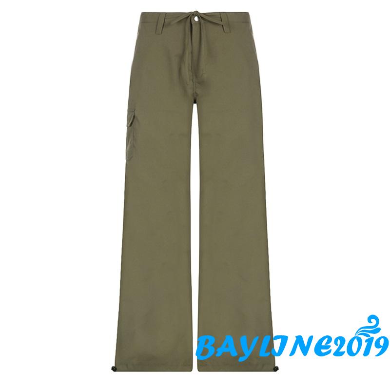 Quần Dài Ống Rộng Màu Trơn Cài Nút Có Túi Phong Cách Đường Phố Thời Trang Cho Nữ