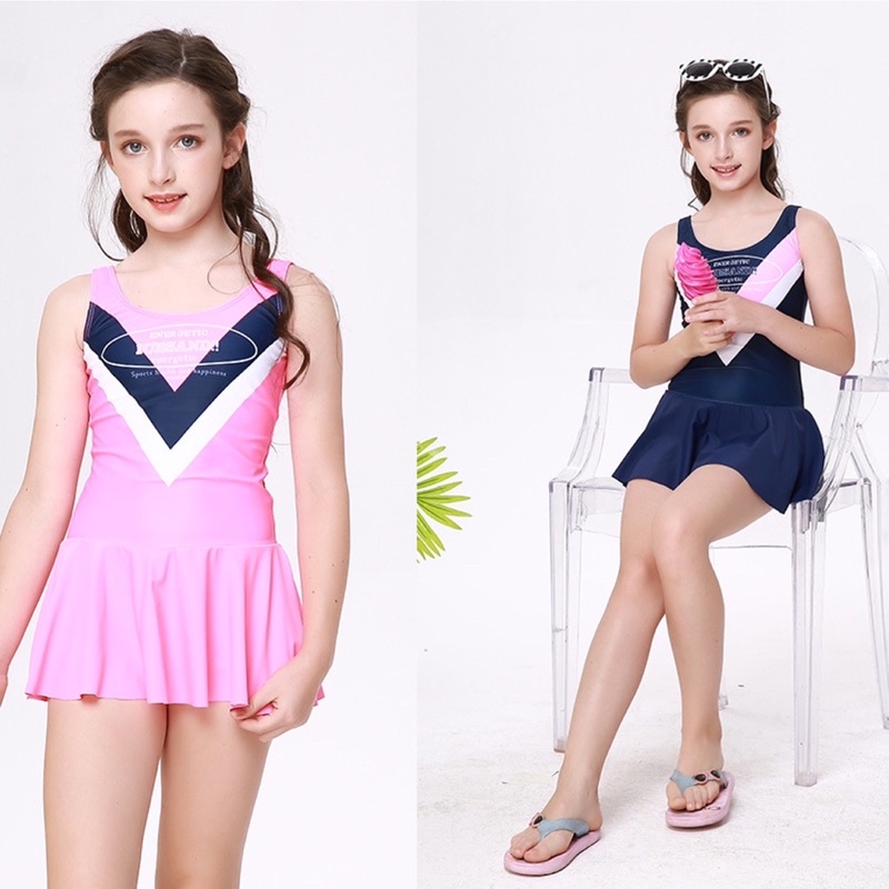 [SIZE ĐẠI] Bộ đồ bơi bikini liền mảnh quần váy đùi không tay dành cho bé gái lớn