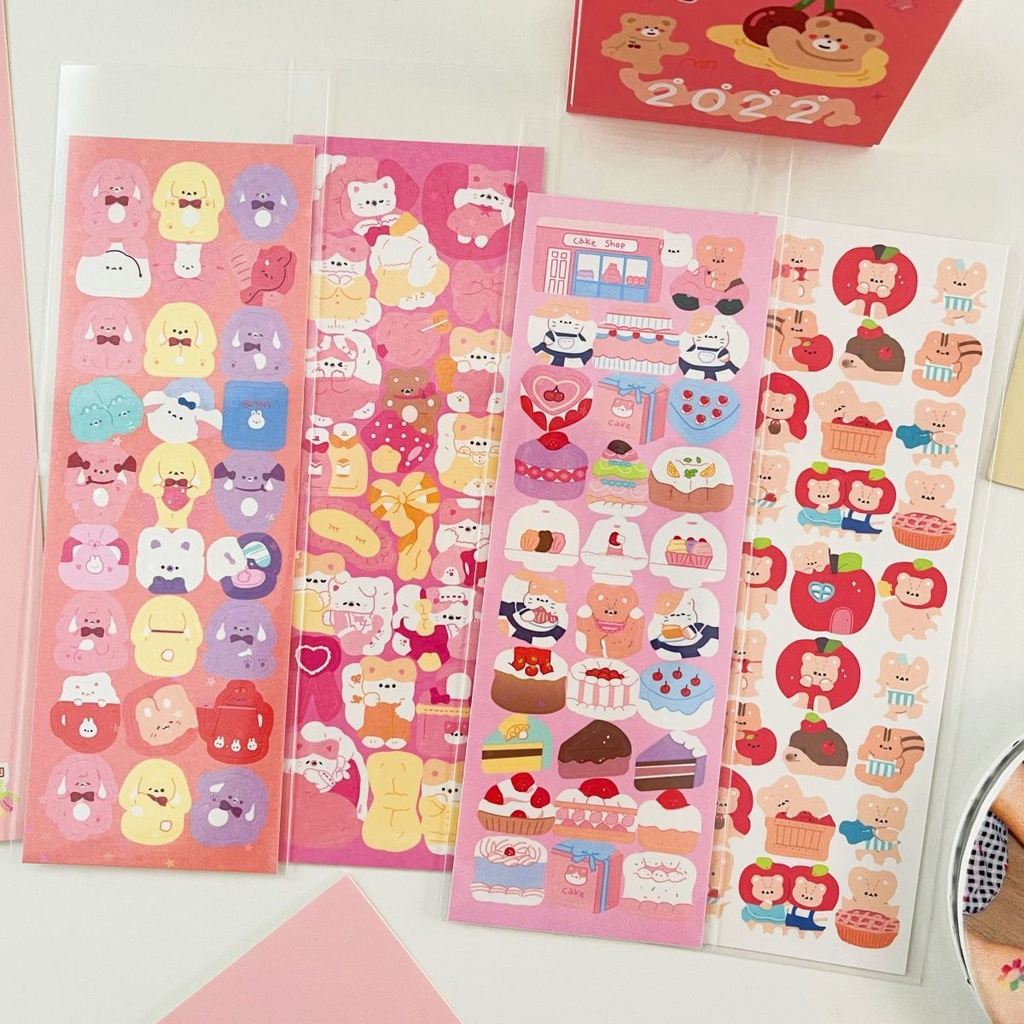 Zanmo tờ nhãn dán sticker động vật gấu thỏ mèo cún kim tuyến lấp lánh trang trí toploader