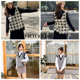 Set áo gile kẻ caro kèm sơ mi nữ tay dài hot trend - vietcen