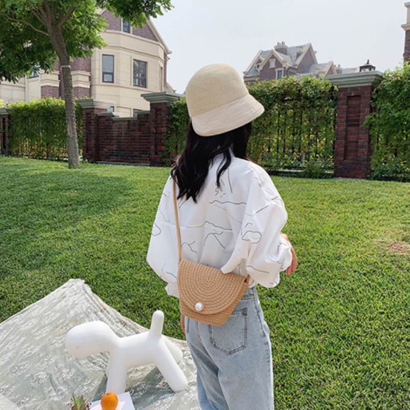 Túi cói IELGY chất liệu rơm dệt đính ngọc trai thời trang dành cho nữ