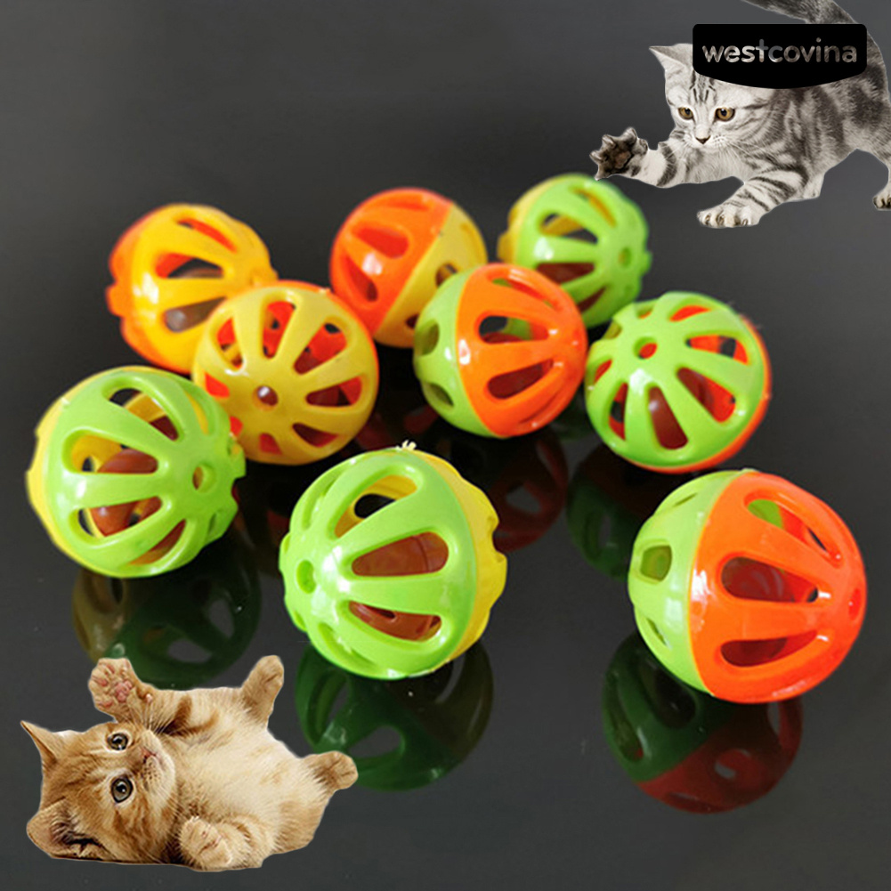 Set 10 Quả Bóng Nhựa Rỗng Có Lục Lạc Vui Nhộn Cho Mèo Cưng