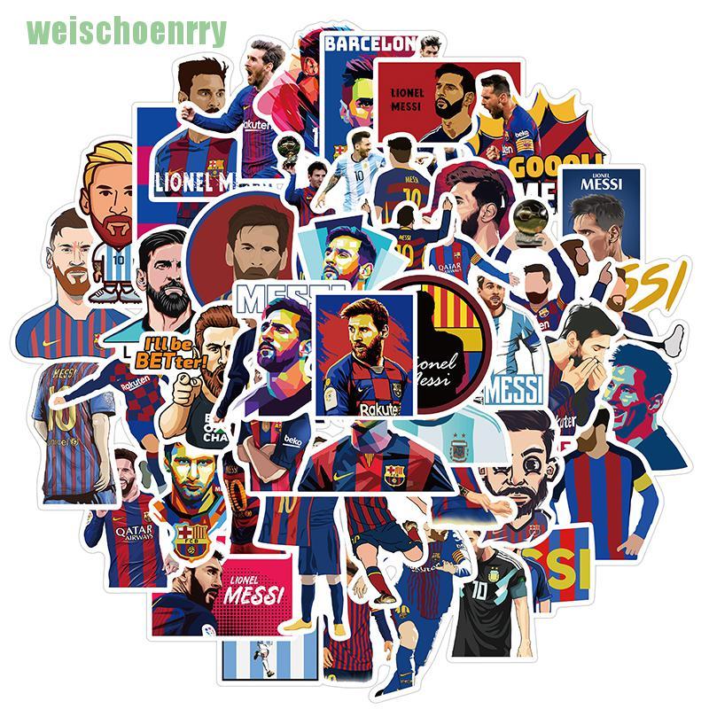 Bộ 50 Sticker Dán Tường Hình Cầu Thủ Bóng Đá Messi / James / Kobe / Curry