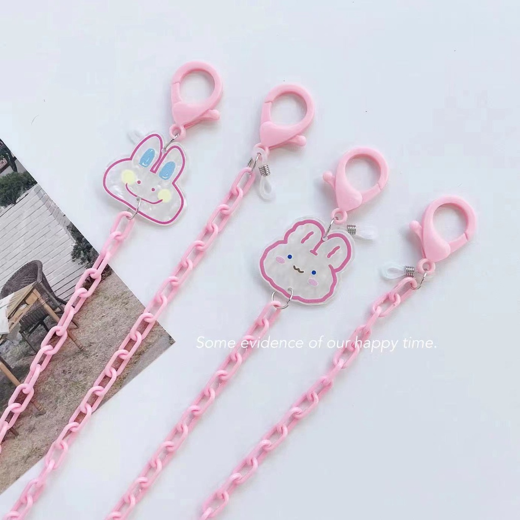 Dây Đeo Mặt Nạ Acrylic Hình Thỏ Hồng Dễ Thương Sáng Tạo