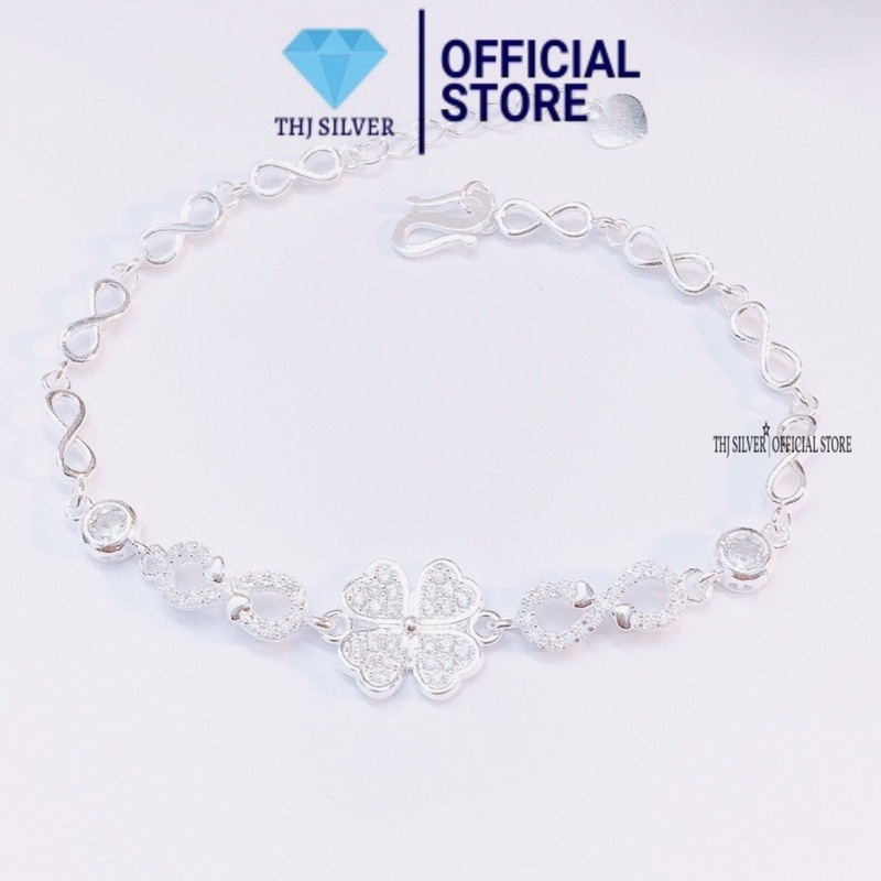 Lắc tay nữ THJ - Vòng tay cỏ 4 lá đính đá nhẹ nhàng , đem lại may mắn ,chuẩn bạc ta bền màu