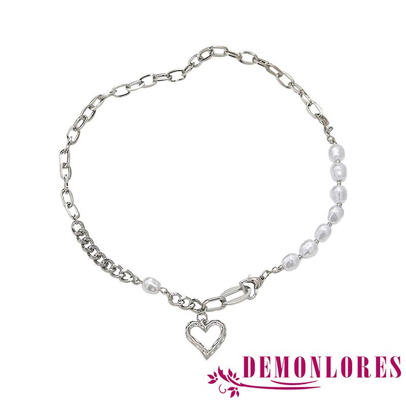 Vòng cổ hợp kim mặt hình trái tim đính ngọc trai giả thời trang cho nữ