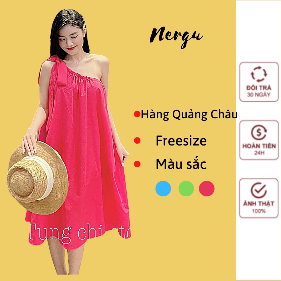 Váy Maxi Lệch Vai Trơn Màu Đầm Đi Biển Dáng Suông Dài - HoaNgoc