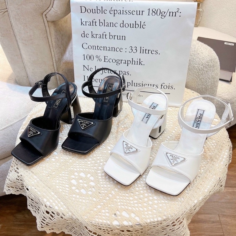 GIÀY SANDAL P R A D A MŨI VUÔNG GÓT CAO 7 PHÂN SANG CHẢNH