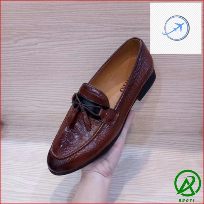 🕶️❤️ Giày Lười Chuông Da Bò Màu Nâu Vân Gù Cá Sấu Hàng Cao Cấp L239-NAU 🕶️❤️