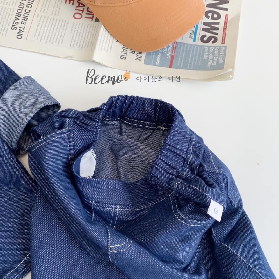 Set bộ bé trai da cá màu denim cổ tàu