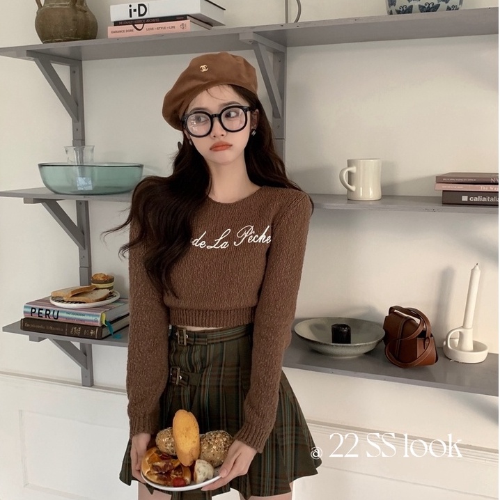 Set Áo Len Tay Dài + Áo Thun Cộc Tay In Chữ Thời Trang Nữ