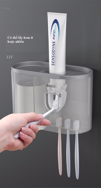 GQ376 Bộ nhả kem và cốc để bàn chải đánh răng tự động tiện lợi nhựa ABS an toàn (Tặng Kèm Miếng Dán)