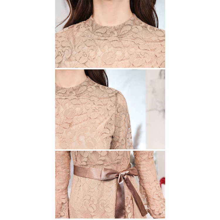 Đầm Đuôi Cá Tay Dài Phối Ren Phong Cách Hàn Quốc Dành Cho Nữ