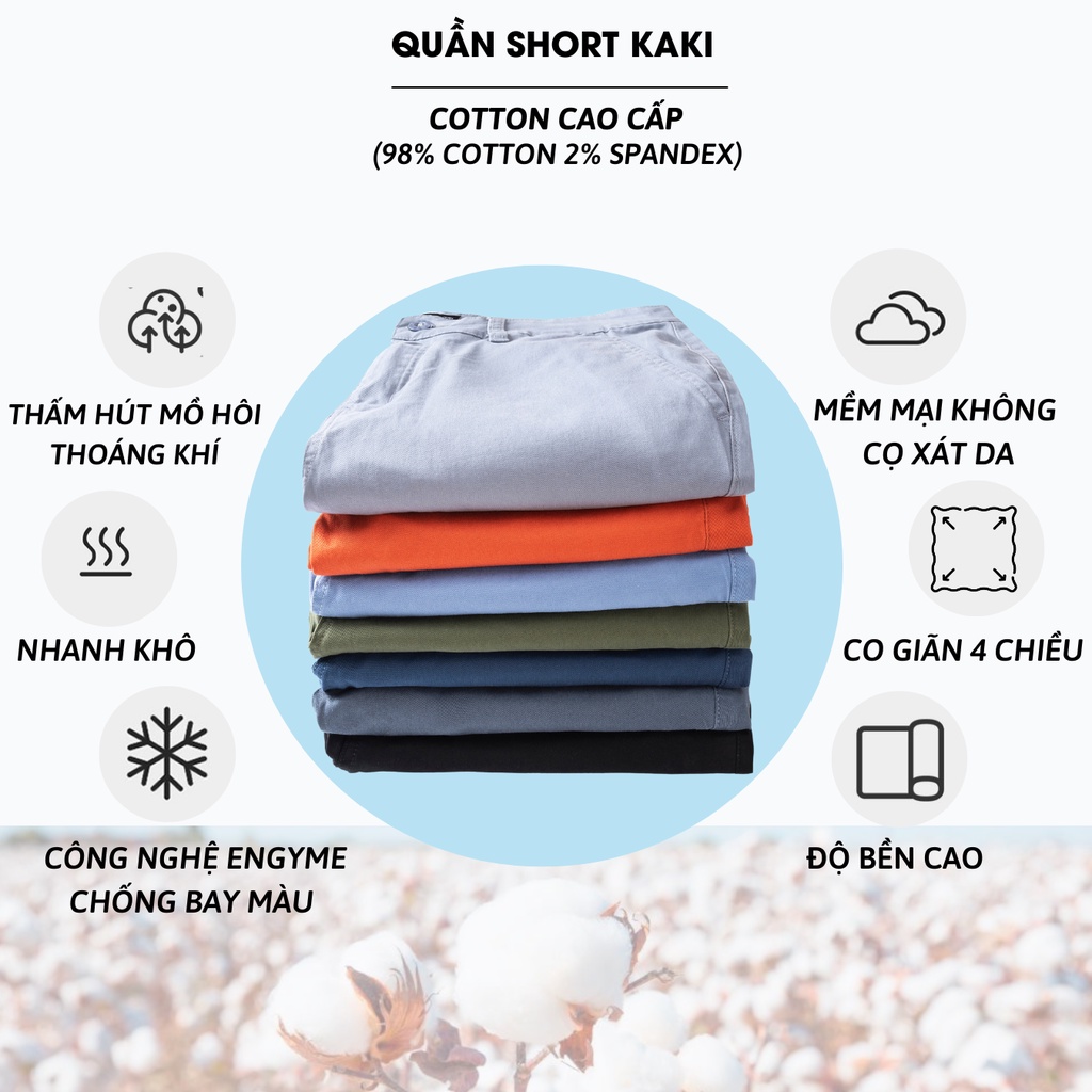 Quần short nam kaki Owen màu đen, chất liệu vải cotton cao cấp, co giãn, trẻ trung, dáng slimfit năng động