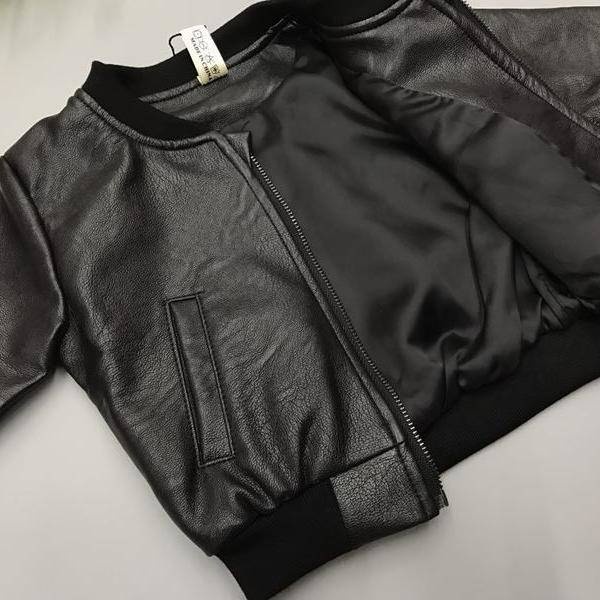 Áo Khoác bomber Bằng Da Phong Cách Hàn Quốc Thời Trang Xuân Thu 2021 Cho bé Trai / Gái