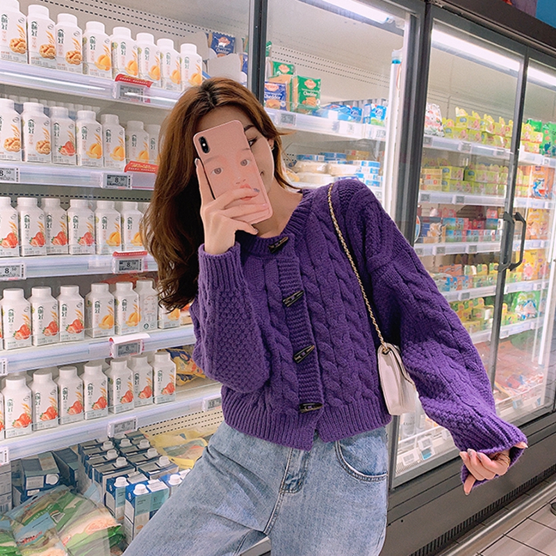 Áo Khoác Cardigan Dệt Kim Dáng Rộng Ngắn Cài Nút Kiểu Hồng Kông Thời Trang Xuân Thu Cho Nữ