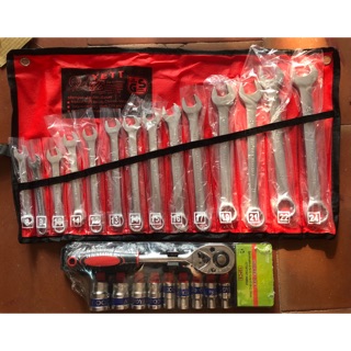 Combo bộ cờ lê vòng miệng 8-24 + Bộ khẩu cần tự động 10 chi tiết Siêu Bền