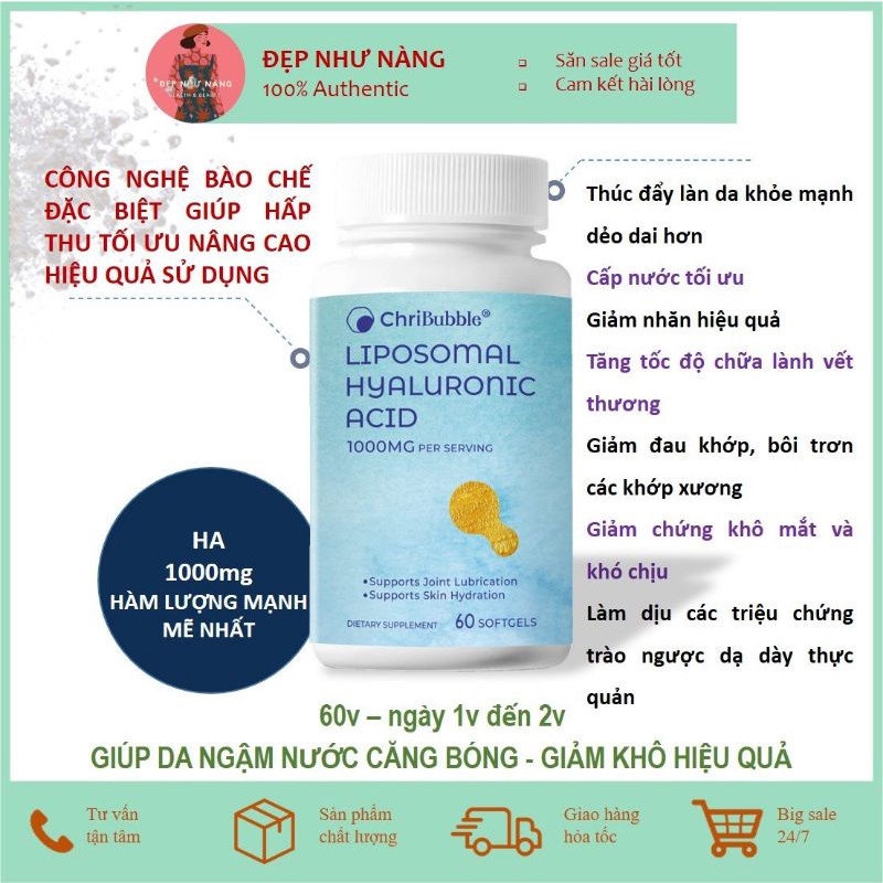 Tinh Chất Cấp Ẩm Cấp Nước Dưỡng Căng Mọng Da Liposomal Hyaluronic Acid 1000m.g Chribubble