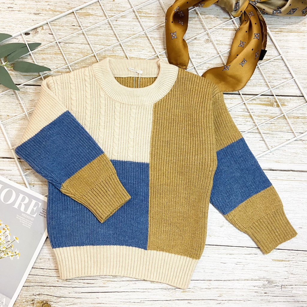 Áo len bé trai cổ tròn, áo thu đông bé trai chất len dệt kim Quảng Châu mềm, đẹp, sành điệu size 10-18kg Kidstore