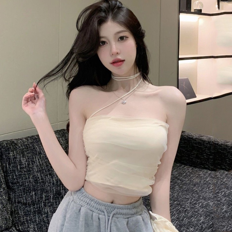 Áo Croptop Dệt Kim Mỏng Mềm Phối Lưới Thời Trang Mùa Hè Quyến Rũ Cho Nữ