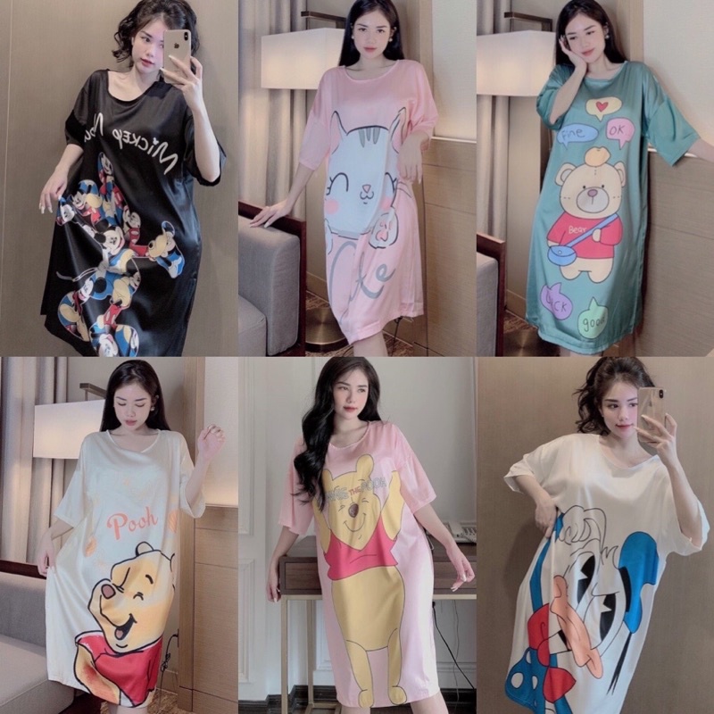 ❤️FREE SHIP❤️ Váy lụa latin cổ tròn hoạ tiết cartoon hàng cao cấp siêu đẹp siêu mịn mát lạnh