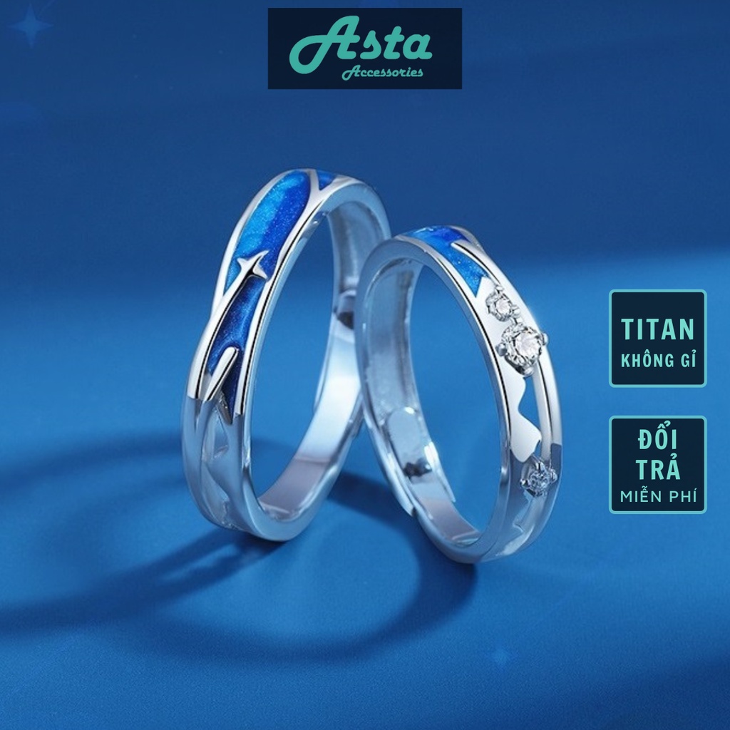 Nhẫn Đôi Nam Nữ Vì Sao Đính Đá Và Sao Chổi Vĩnh Hằng Asta Accessories - Nhẫn Cặp Đôi Titan Không Gỉ - Meteor Ring