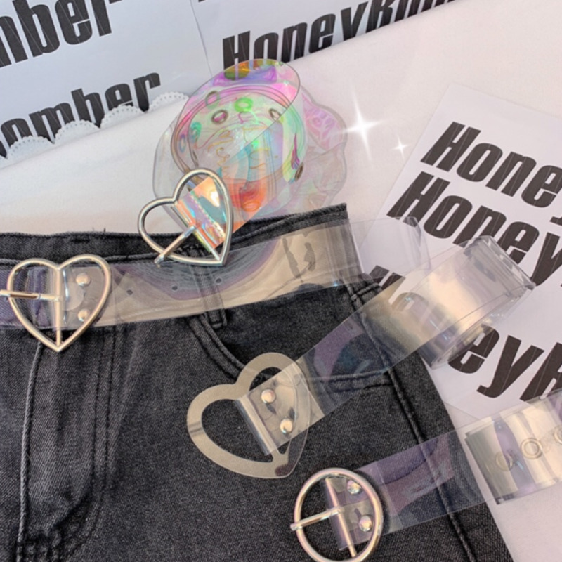 Thắt Lưng Trong Suốt Khóa Tròn Hình Trái Tim Kiểu Hàn Quốc Dễ Thương